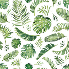Wandcirkels Botanische print patronen Realistische tropische bladeren aquarel patroon  © asanova_nastya_art