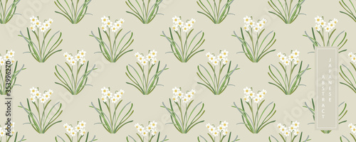 Oriental Japanese style abstract seamless pattern background design nature plant flower daffodil