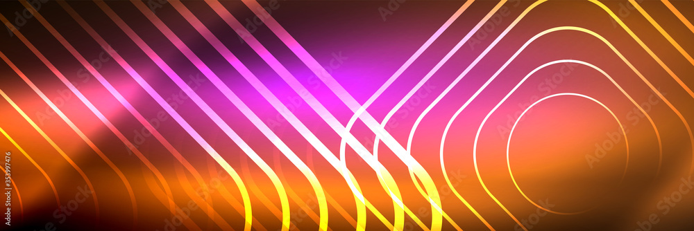 Shiny neon glowing techno lines, hi-tech futuristic abstract background template with square shapes Shiny neon glowing techno lines, hi-tech futuristic abstract background template with square shapes