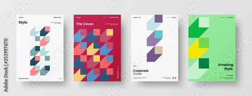 Company identity brochure template collection. Business presentation vector A4 vertical orientation front page mock up set. Corporate report cover abstract geometric illustration design layout bundle.