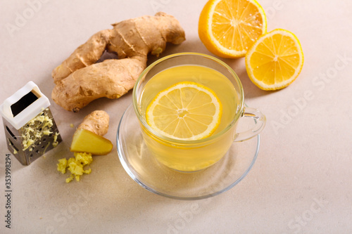 Lemon and ginger detox healthy tea photo