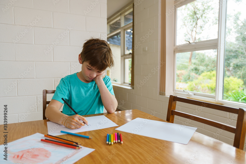 Young boy stuck at home during isolation Young boy stuck at home during isolation