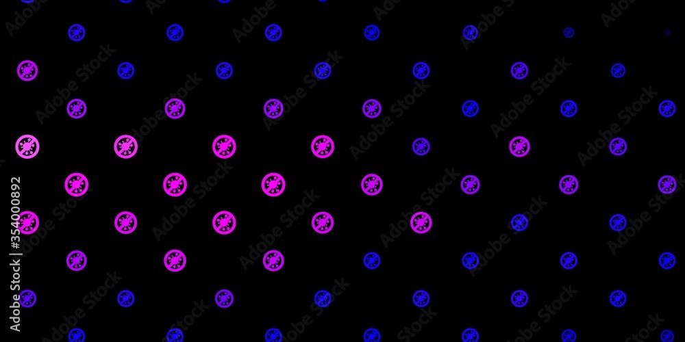 Dark Purple, Pink vector background with covid-19 symbols.