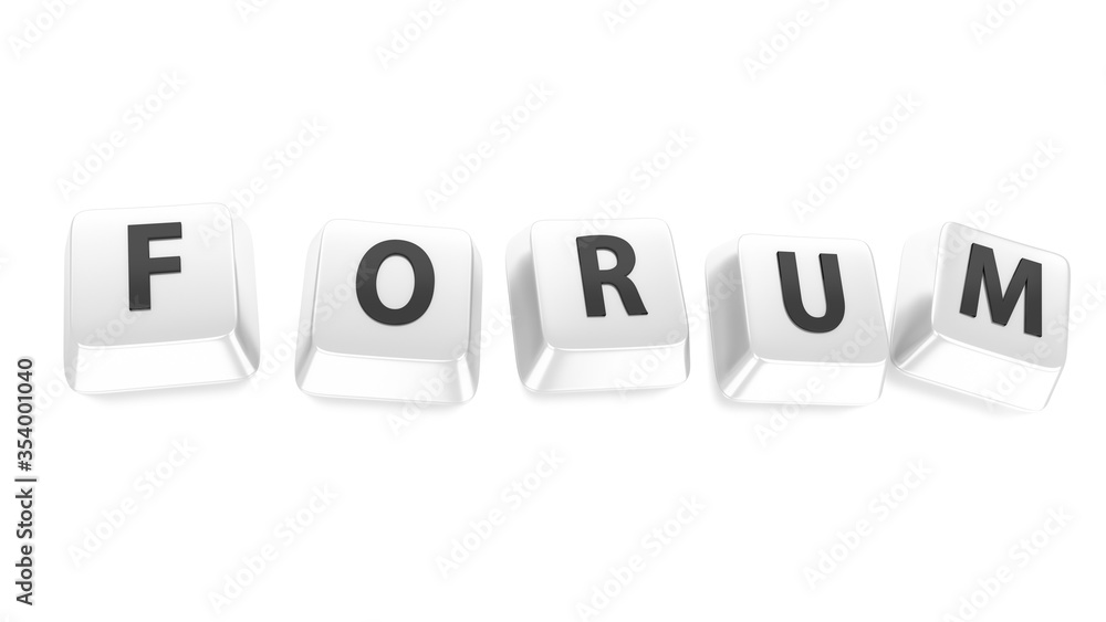 FORUM written in black on white computer keys. 3d illustration. Isolated background. FORUM written in black on white computer keys. 3d illustration. Isolated background.