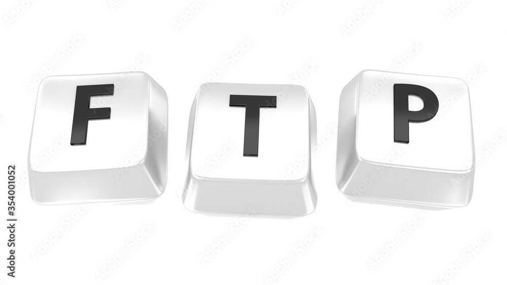 FTP written in black on white computer keys. 3d illustration. Isolated background. FTP written in black on white computer keys. 3d illustration. Isolated background.