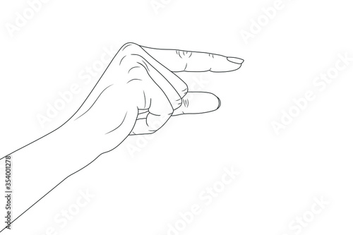 hand shows small size, index and thumb. Vector stock illustration eps 10.