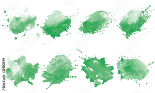 Beautiful green watercolor splash brushes. Set of green brushes