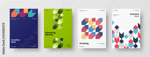 Company identity brochure template collection. Business presentation vector A4 vertical orientation front page mock up set. Corporate report cover abstract geometric illustration design layout bundle.