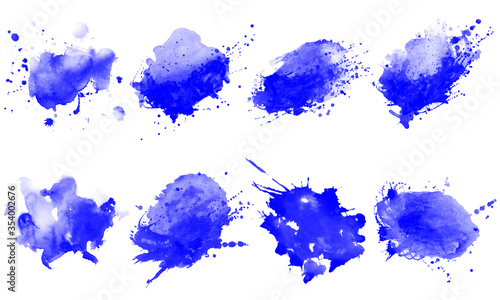 Beautiful blue watercolor splash brushes. Set of blue brushes