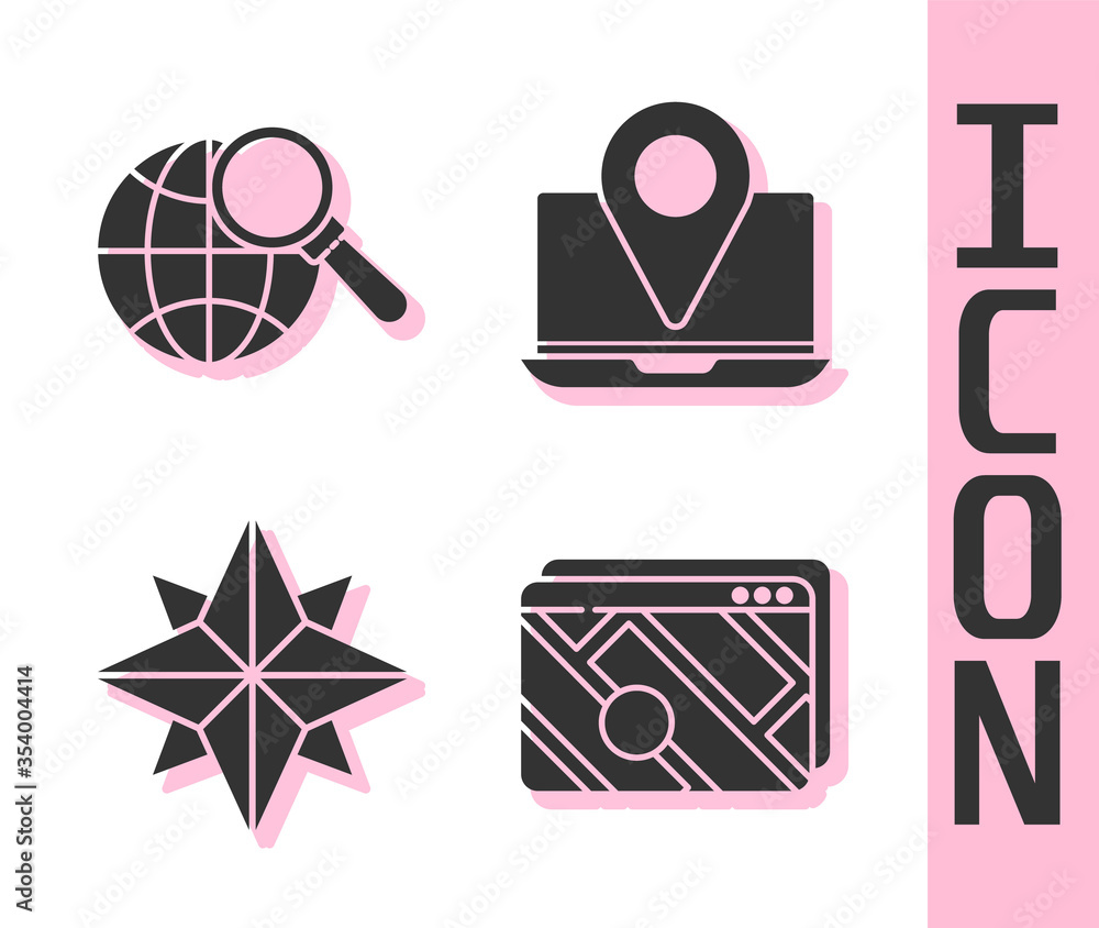 Glass Map Icon Set Infographic of city map navigation, Magnifying glass with globe ...