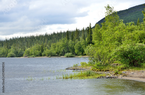 Kola Peninsula, Lovozero tundras, Seydozero in cloudy summer day photo