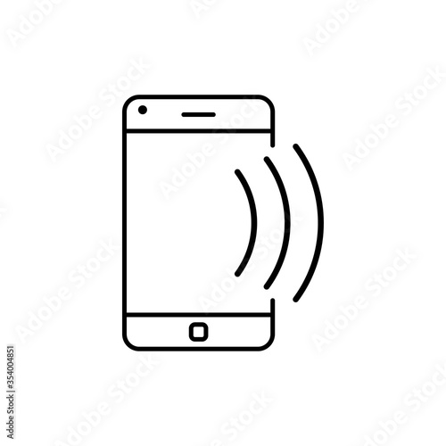 Símbolo conexión inalámbrica. Icono plano lineal con teléfono inteligente con ondas en color negro