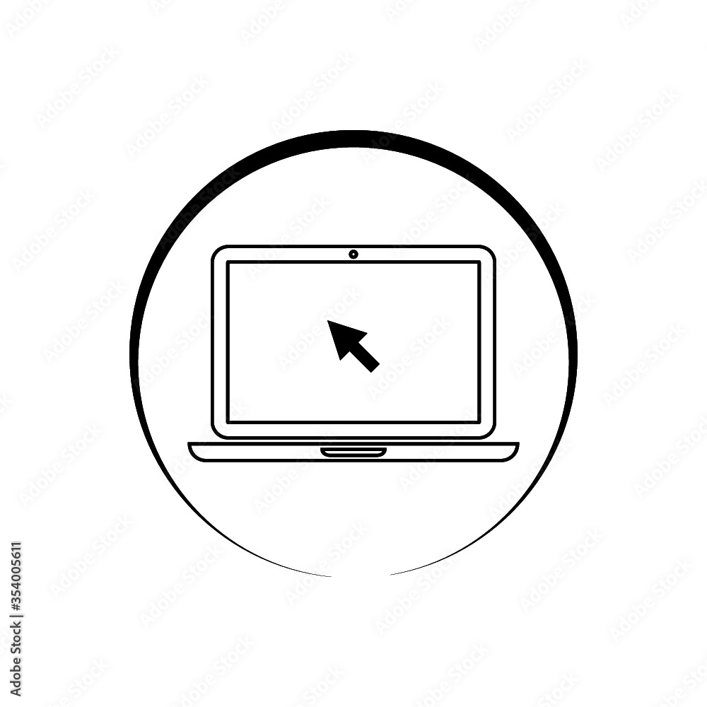 Laptop Screen Icon With Click Icon Inside Is Isolated On White Background Laptop Screen Icon With Click Icon Inside Is Isolated On White Background