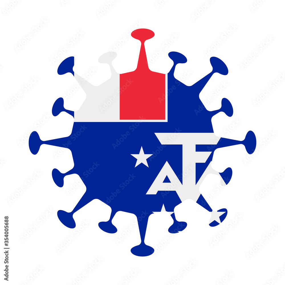 TAAF flag in virus shape. French Southern and Antarctic Lands during the coronavirus pandemic. Vector illustration. TAAF flag in virus shape. French Southern and Antarctic Lands during the coronavirus pandemic. Vector illustration.