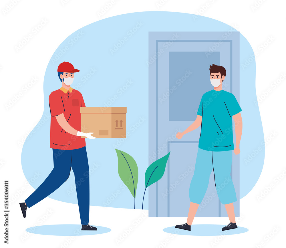 safe contactless delivery courier to home by covid 19 vector illustration design