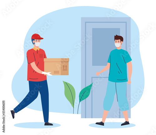 safe contactless delivery courier to home by covid 19 vector illustration design