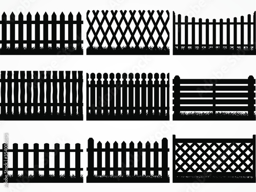 silhouette wooden fence set