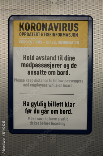 A poster with travel information on Norwegian trains during Corvid19