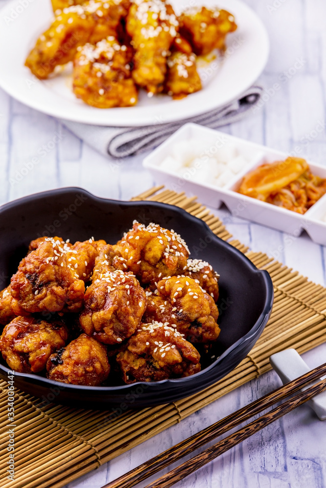 Fried chicken with kimchi korean food Fried chicken with kimchi korean food
