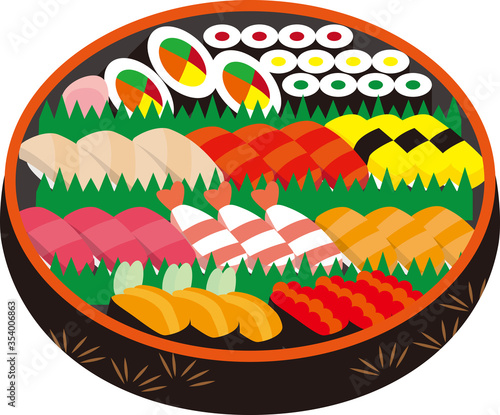 寿司桶と握り寿司.和食