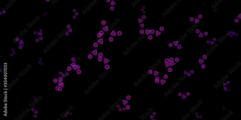 Dark Purple vector background with occult symbols.