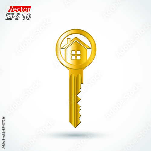 3d golden shiny house key 
