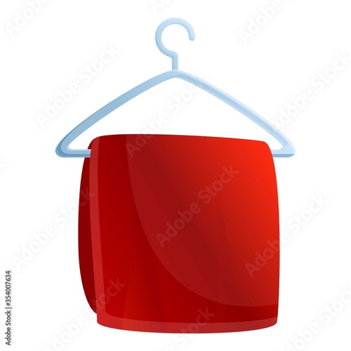 Bath towel on hanger icon. Cartoon of bath towel on hanger vector icon for web design isolated on white background