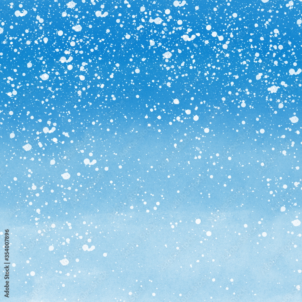 Blue winter abstract watercolor background with snow