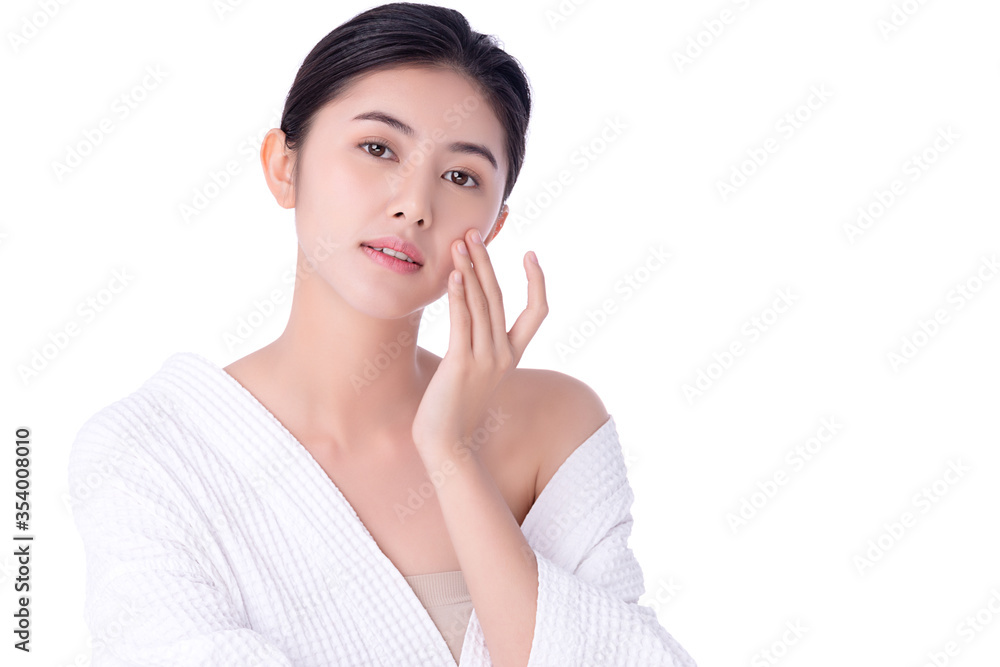 Portrait beautiful young asian woman clean fresh bare skin concept. Asian girl beauty face skincare and health wellness, Facial treatment, Perfect skin, Natural make up. Isolated on white background. Portrait beautiful young asian woman clean fresh bare skin concept. Asian girl beauty face skincare and health wellness, Facial treatment, Perfect skin, Natural make up. Isolated on white background.