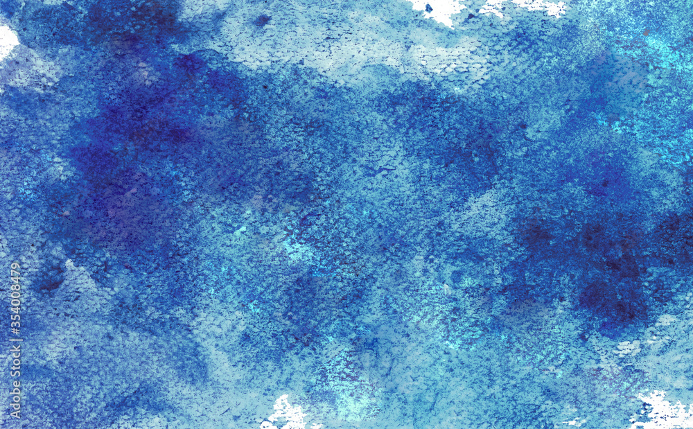 Abstract Blue Shades watercolor background, vintage style, hand drawn painting on paper.