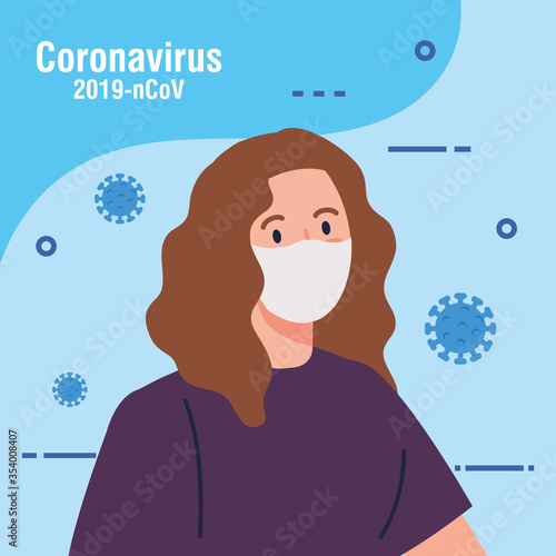 woman using medical protective mask against coronavirus 2019 ncov vector illustration design