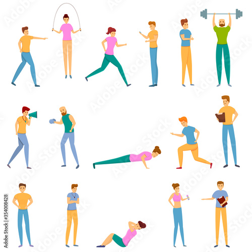 Personal trainer icons set. Cartoon set of personal trainer vector icons for web design