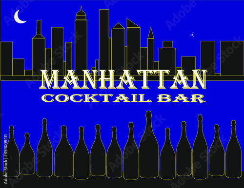 Logo per bar o insegna per angolo bar cocktail skyline manhattan