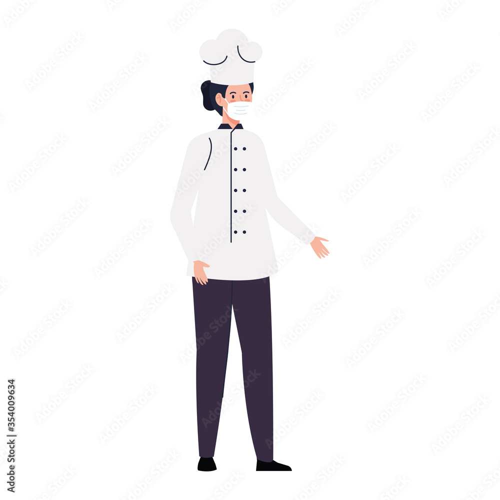 chef female using face mask during covid 19 on white background vector illustration design