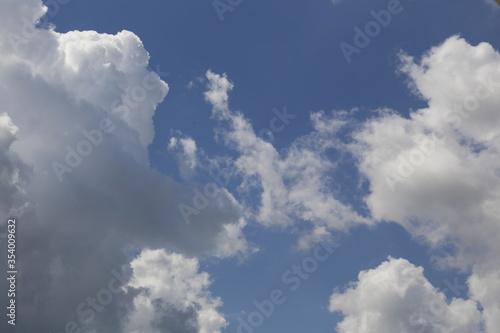 white fluffy clouds in the blue sky.