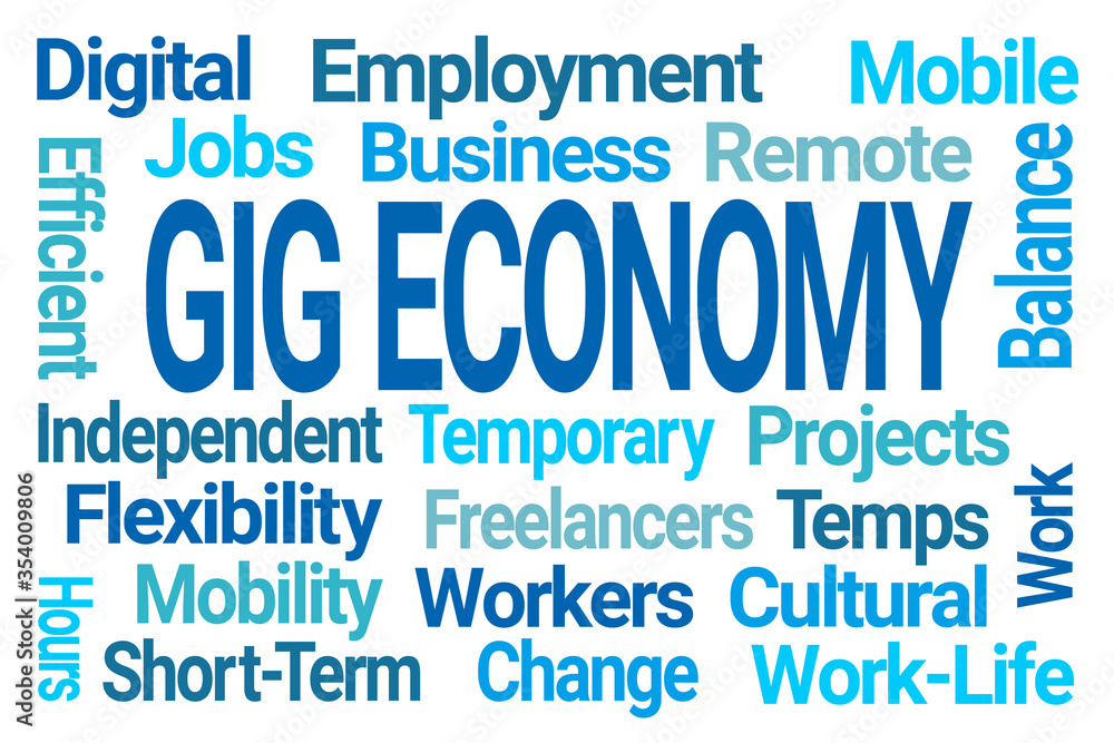 Gig Economy Word Cloud on White Background Gig Economy Word Cloud on White Background