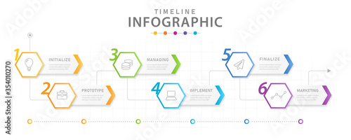 Infographic template for business, 6 Steps Modern Timeline diagram with process planner.