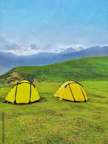 Camping on beautiful meadows of Indian Himalayas with epic view