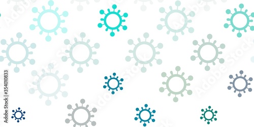 Light Blue, Green vector background with covid-19 symbols.