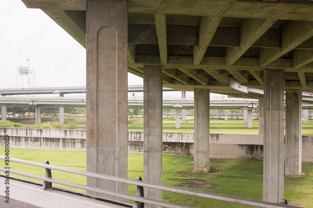 Obraz premium Concrete piles, the base of the road junction. Traffic Junction Piers