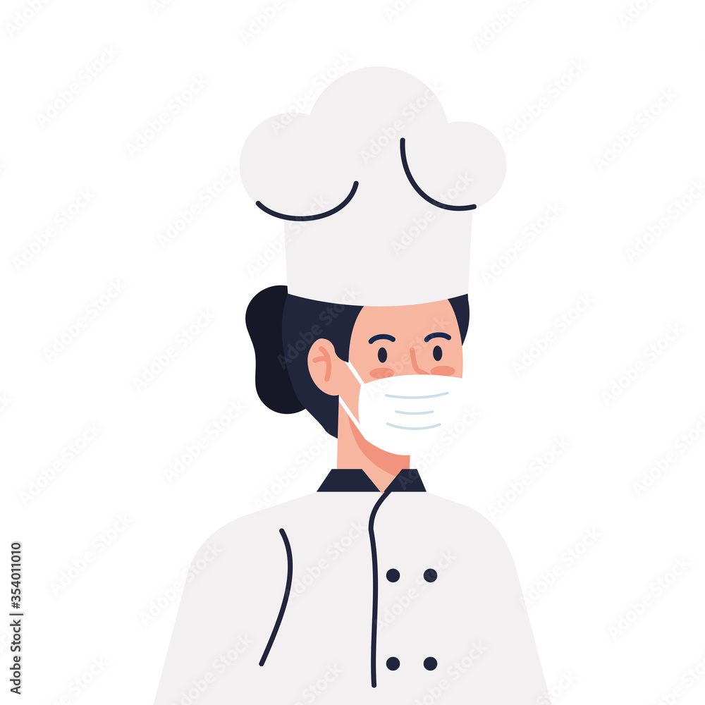 chef female using face mask during covid 19 on white background vector illustration design chef female using face mask during covid 19 on white background vector illustration design