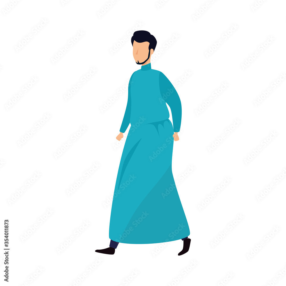 muslim man with traditional clothes on white background vector illustration design