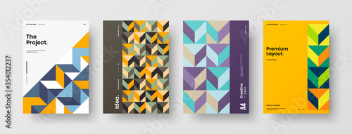 Company identity brochure template collection. Business presentation vector A4 vertical orientation front page mock up set. Corporate report cover abstract geometric illustration design layout bundle.