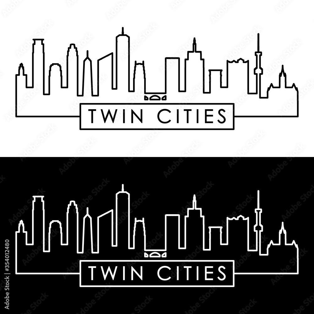 Twin cities skyline. Linear style. Editable vector file. Stock Vector