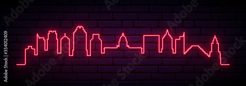 Red neon skyline of Sacramento city. Bright Sacramento long banner. Vector illustration.