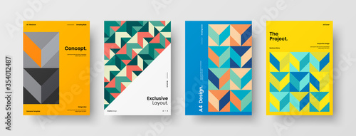 Company identity brochure template collection. Business presentation vector A4 vertical orientation front page mock up set. Corporate report cover abstract geometric illustration design layout bundle.