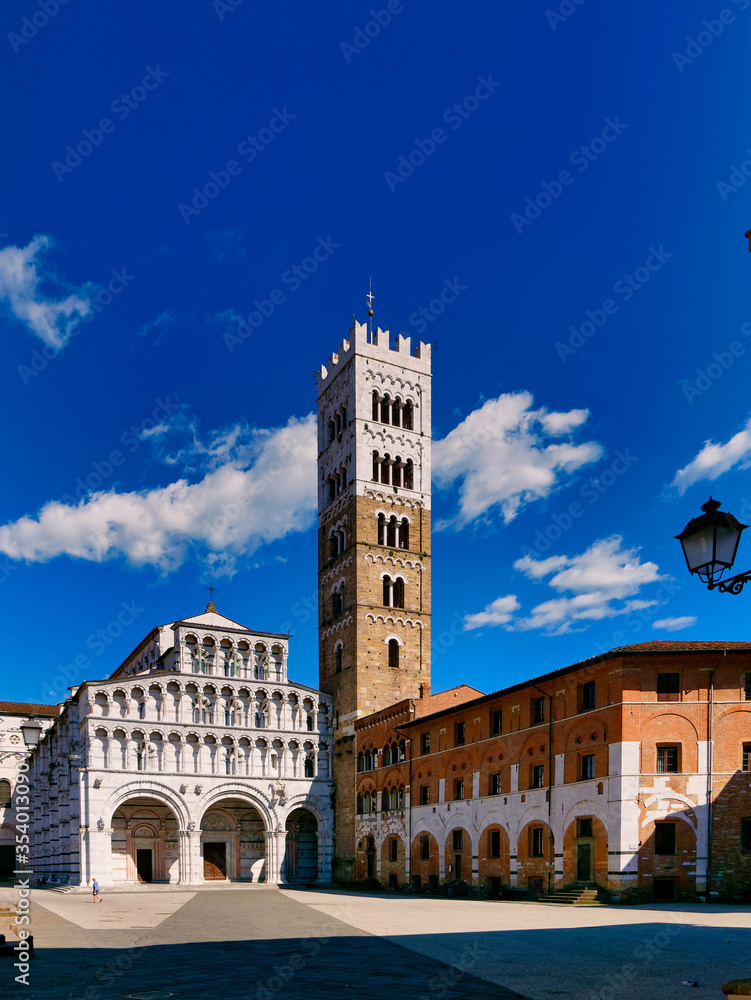 Facade and bell tower of the Cathedral of Lucca Tuscany Italy