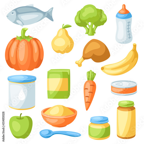 Set of baby food items.