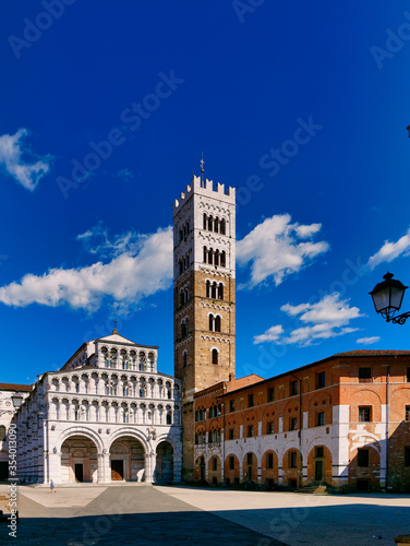 Facade and bell tower of the Cathedral of Lucca Tuscany Italy