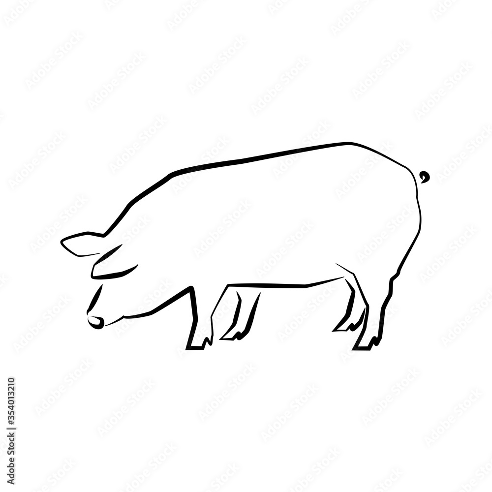 Pig icon. Outline vector illustration. Hand drawn style. Farm animals. Logo of pig full length isolated on white. Pig icon. Outline vector illustration. Hand drawn style. Farm animals. Logo of pig full length isolated on white.